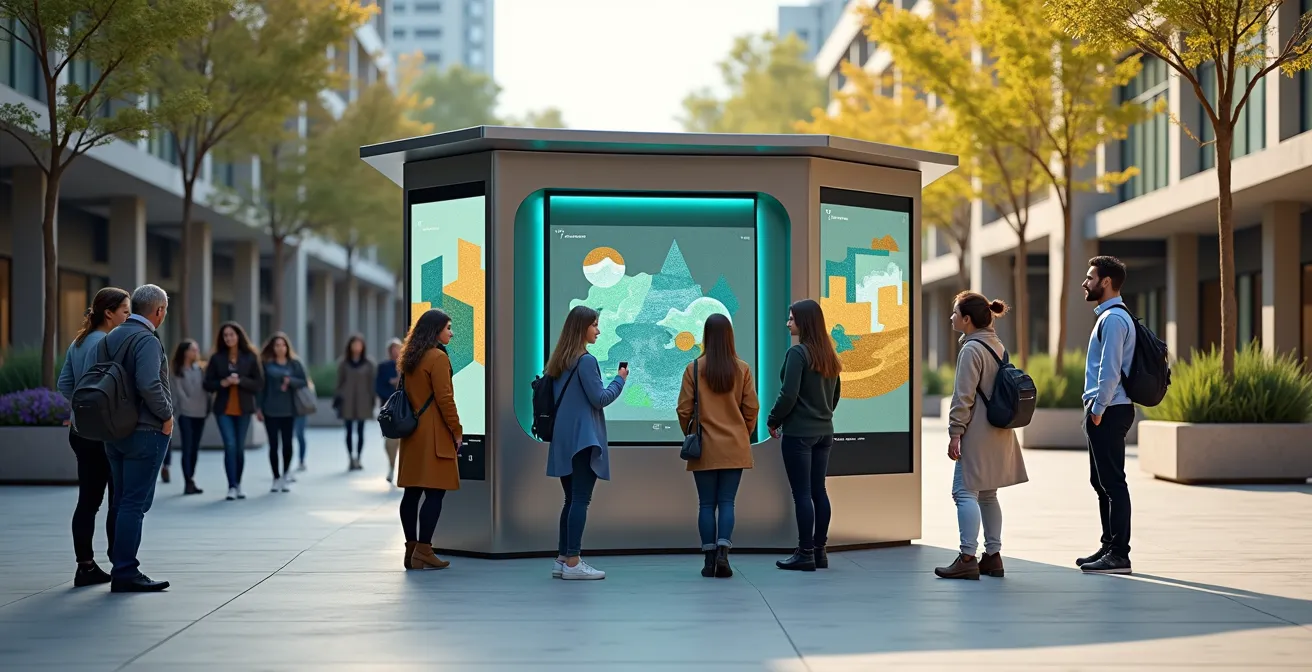 Interactive community signage serving as information hub for local engagement
