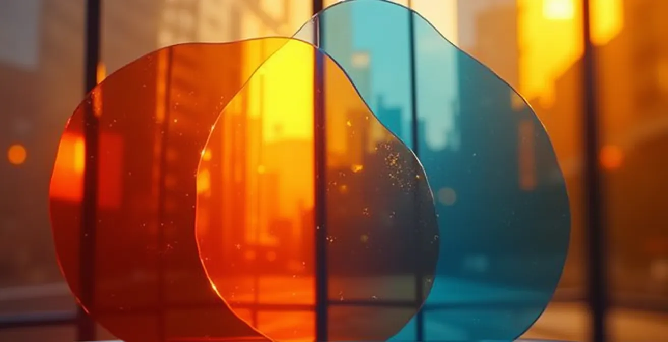 Composition visuelle abstraite évoquant l'impact émotionnel des couleurs et formes en signalétique commerciale